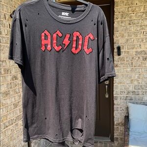 AC/DC Graphic Print Band Tee with Beading and Distressed Detail Size Med